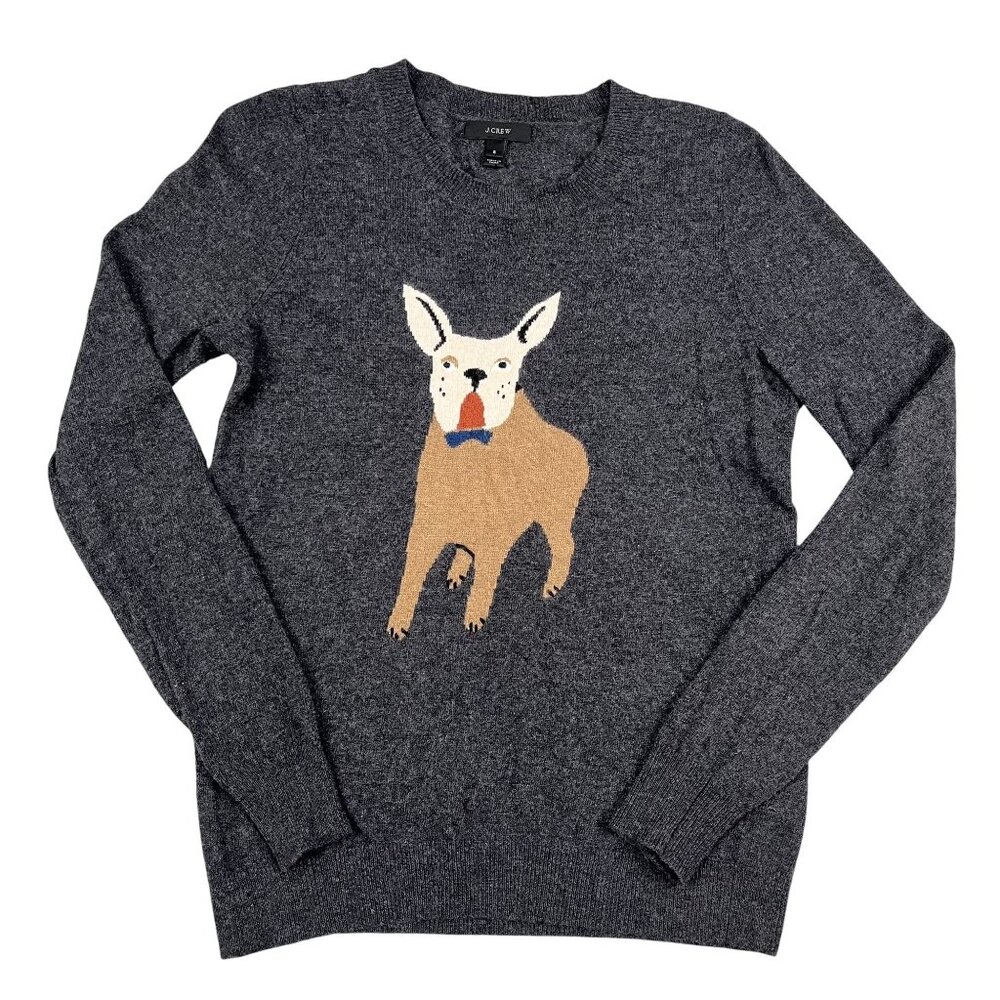 J.Crew French Bulldog Sweater Womens Small Wool Blend Grey Pullover